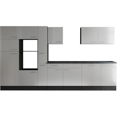 Küchenzeile RESPEKTA "Oliver", küche: weiß, front: weiß, korpus: grau matt, arbeitsplatte: granit optik, B:370cm H:205cm T:60cm, Komplettküchen-Sets, Küchenzeile, Breite 370 cm, 90 cm Arbeitshöhe, in exklusiver Konfiguration für OTTO
