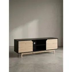 TV-Lowboard mit Eiche-Dekor, 2 Türen, modern, Schwarz-Beige 150x40x55 cm