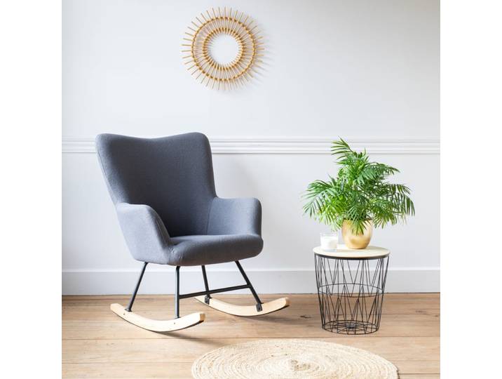 Fauteuil à bascule en tissu boucle gris