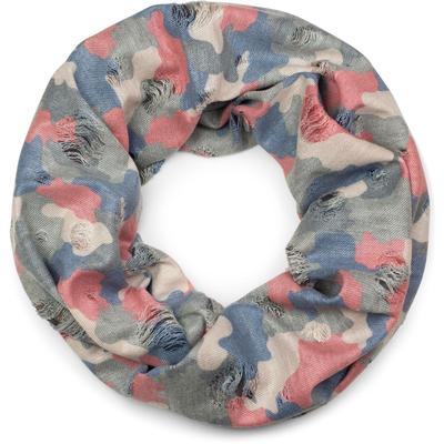 Loop STYLEBREAKER "Destroyed Loop mit Camouflage Muster", Damen, rot (rot, grün, blau), Obermaterial: 50% Viskose CV. 50% Polyester PES., Modisch, Modetücher Loop