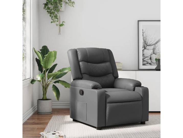 furnicato Relaxsessel Grau 77x93x99 cm mit manueller Liegefunktion, Kino-Sessel mit Getränkehaltern, Seitentasche und Kunstlederbezug