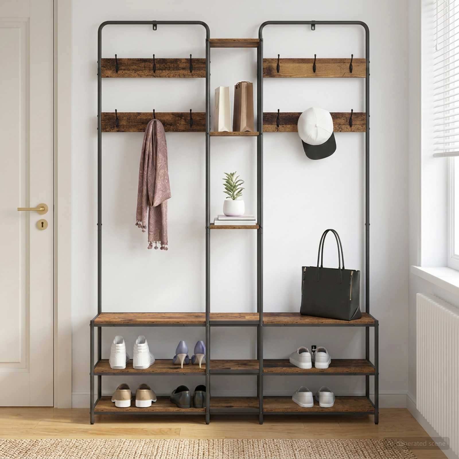 vidaXL Portemanteau avec banc à chaussures Bois ancien