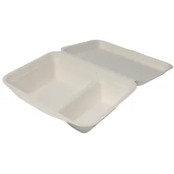 emissimo Menübox mit Deckel Bagasse, 2-geteilt, 140 x 220 mm, h 45/20 mm - 1200 ml  500 Stück