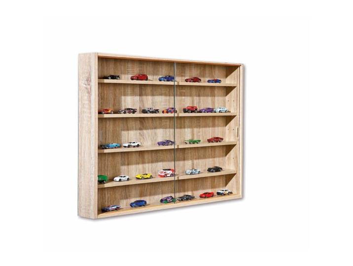 Vitrine Collection pour Figurines - Chêne Sonoma 80x60cm - Portes Coulissantes en Verre - Murale et Suspendue pour Miniatures
