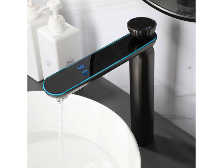 ZAPPO pistolet gris affichage numérique robinet de salle de bains robinet de lavabo en laiton mélangeur d'eau chaude froide robinets mélangeurs de taille haute et courte pour lavabo