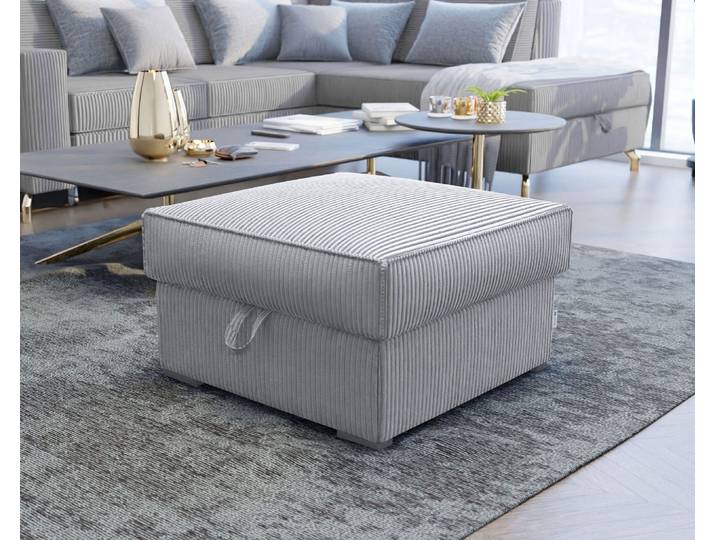 Bequemes und stilvolles FERA-Pouffe, integrierter Stauraum, gepolstert mit hellgrauem Kord
