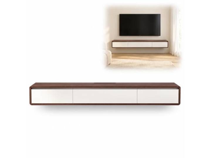 Schwebendes TV Board aus Massivholz, Wandhängender TV Schrank Schwebendes TV Board mit Schubladen und Kabeldurchführungen(Brown,160x24x20cm/63x9x8in)
