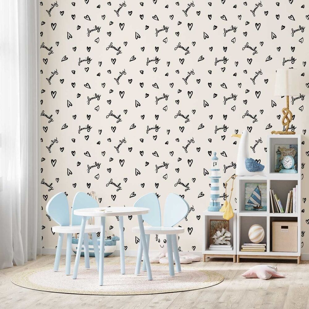 Hexoa Papier peint amour familial 52x1000 cm Noir 52x1000x1cm
