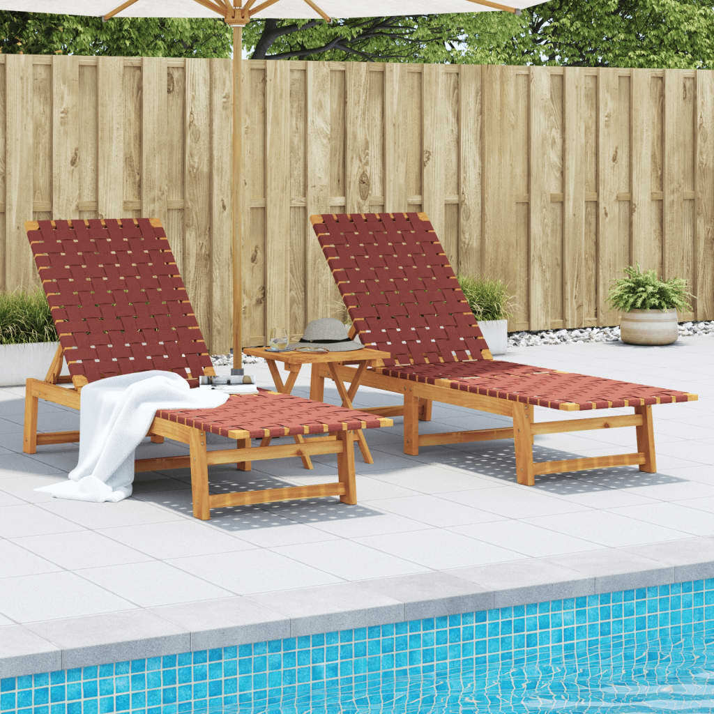 Maison Exclusive - Sonnenliegen 2 Stk. mit Tisch Rot Massivholz Akazie