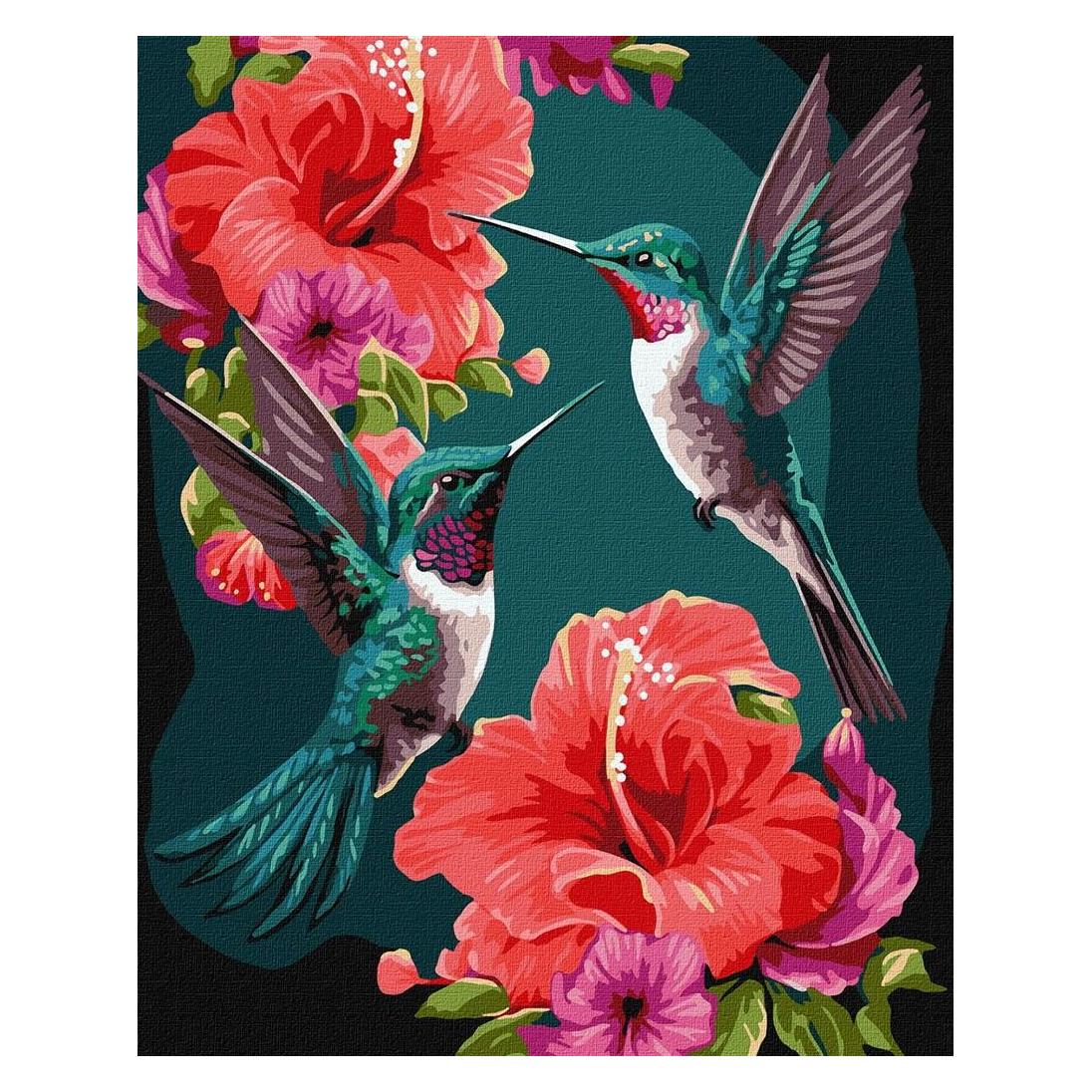 Ideyka Malen nach Zahlen, 40x50 cm, metallic, smaragdgrüne Kolibris, 1 Stück, in einer Box (KHO6581)