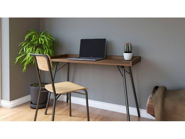 Schreibtisch WOODMAN Rayburn, Computertisch, Home Office , braun (nussbaumfarben, anthrazit), B:115cm H:78cm T:52cm, Tische, Schreibtisch, im schlichten skandinavischen Design, FSC-zertifiziert