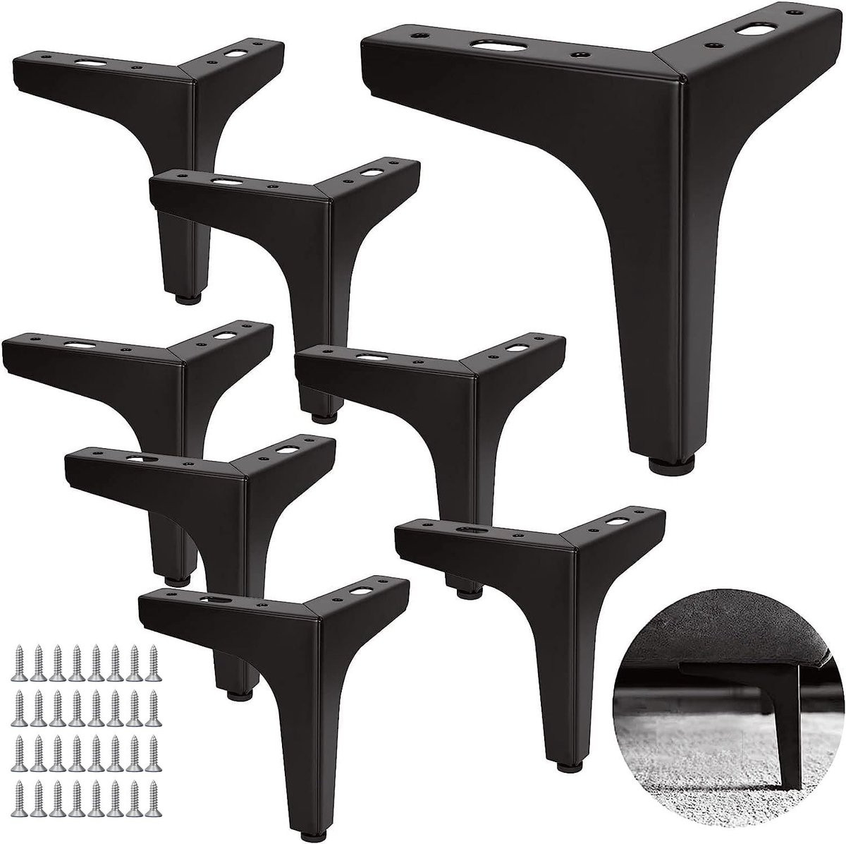 Set van 8 zwarte metalen meubelpootjes van 13 cm voor meubels en decoratie