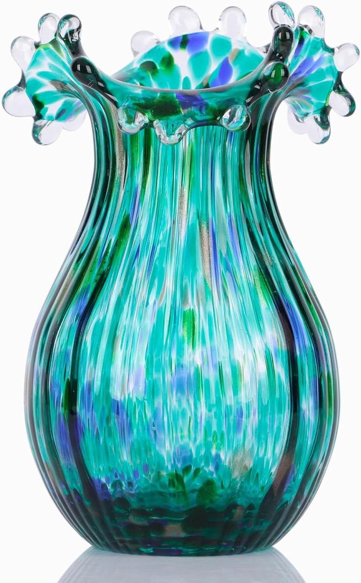 Decoratieve handgeblazen groene glazen vaas