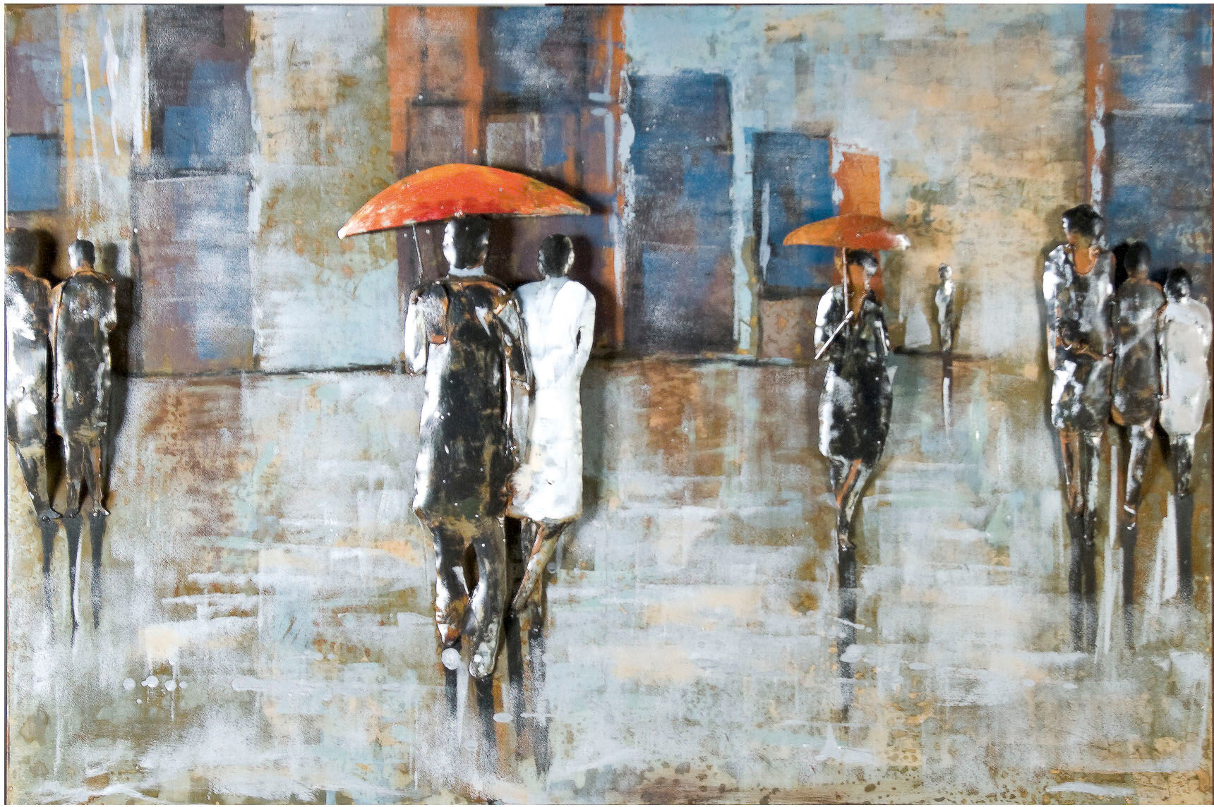 Metallbild GILDE GALLERY "Kunstobjekt Rainy Day", bunt (farbe bild(er): bunt), B:120cm H:80cm T:5cm, Metall, Bilder, Metallbild farbe bild(er): bunt B/H/T: 120cm x 80cm x 5cm, Menschen, 1 Stk.