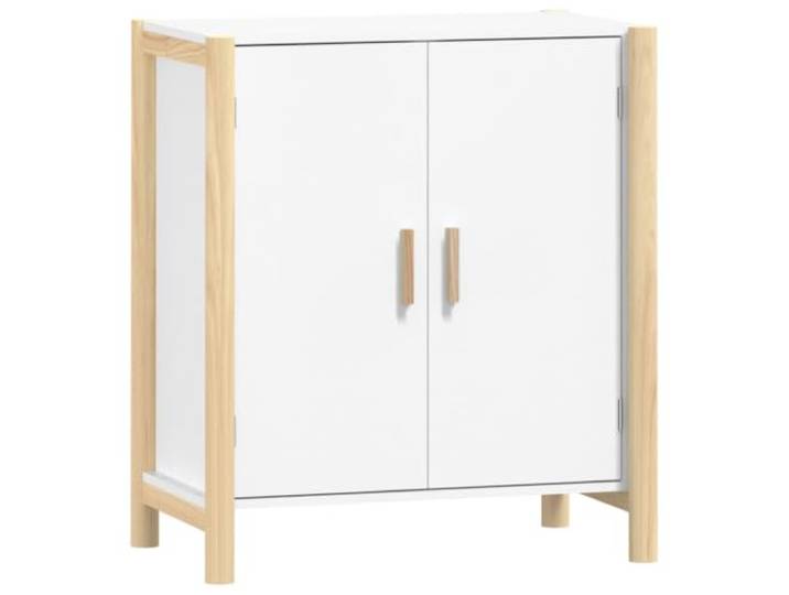 Fisinber Sideboard Weiß 62x38x70 cm Kommode mit Holzbeinen Kompakter Anrichte-Schrank für Schlafzimmer und Wohnbereich mit robuster Ablagefläche