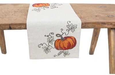 Manor Luxe Rustic Pumpkin Crewel Embroidered Fall Table Runner 16 by 36-Inch