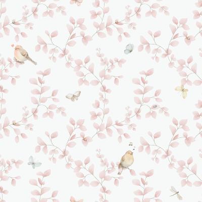 Galerie Wallcoverings Bambino Collection Birdy and Leaf Trail Matte Finish Non-woven Wallpaper Roll