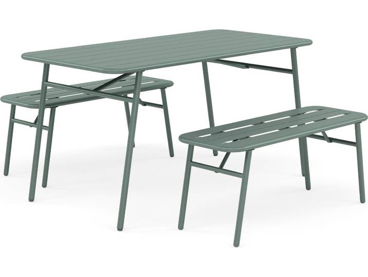 Best Mobilier Ribola - ensemble table et bancs de jardin - 4 personnes - vert \, Vert
