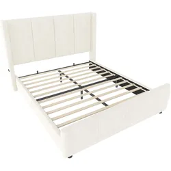 Polsterbettrahmen 140x200 Beige mit hohem Kopfteil und USB-Anschluss – Samtbezug, ergonomisches Design für Komfort und Funktionalität