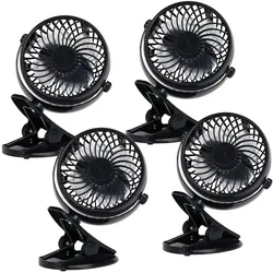 WellHome - 4er Set Tischventilatoren mit Clip 1200 mAh in Schwarz Ø13x17,5 cm