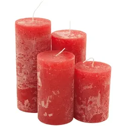 Rustikale Kerzen, rot, abgestuft, 4 Stück