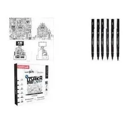 Uni-ball, Schreibstifte, Fineliner PIN OSAKA, 6er Kreativset wasserbeständige, pigmentierte Tinte, metallgefasste (6x)
