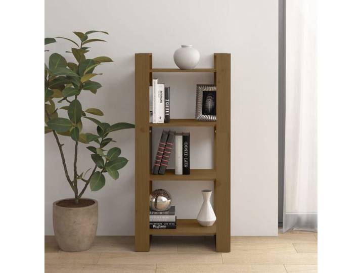Bibliothèque - - Bois massif - Marron miel - 60x35x125 cm