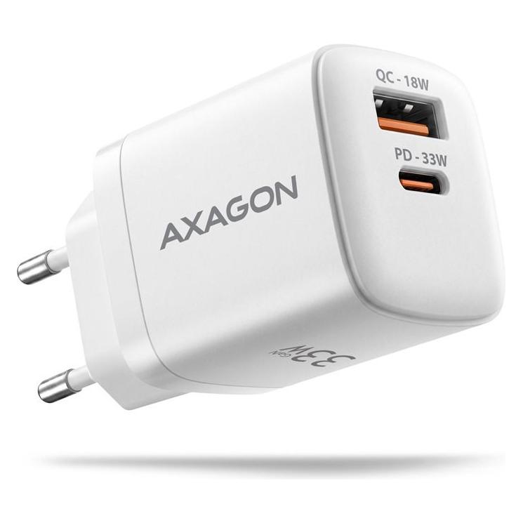 Axagon ACU- PQ33W PD & QC Wandladegerät 33W Weiss (33 W, 2 Ports) (ACU-PQ33W)
