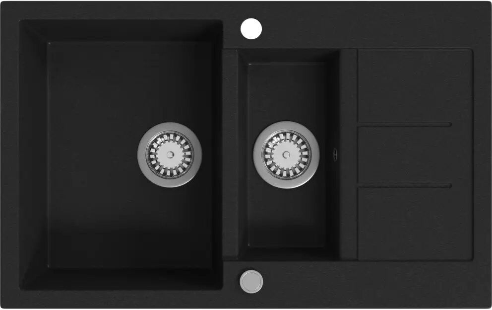 Belfry Kitchen Vada 500mm W Double Bowl Stone Kitchen Sink with 1 Faucet Hole Black 800mm L