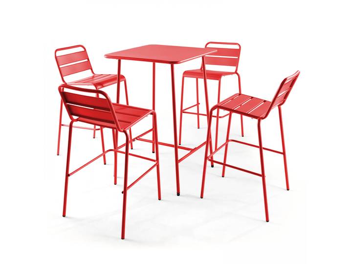 Oviala - Table haute de jardin carrée en métal 70x70 cm et 4 chaises hautes