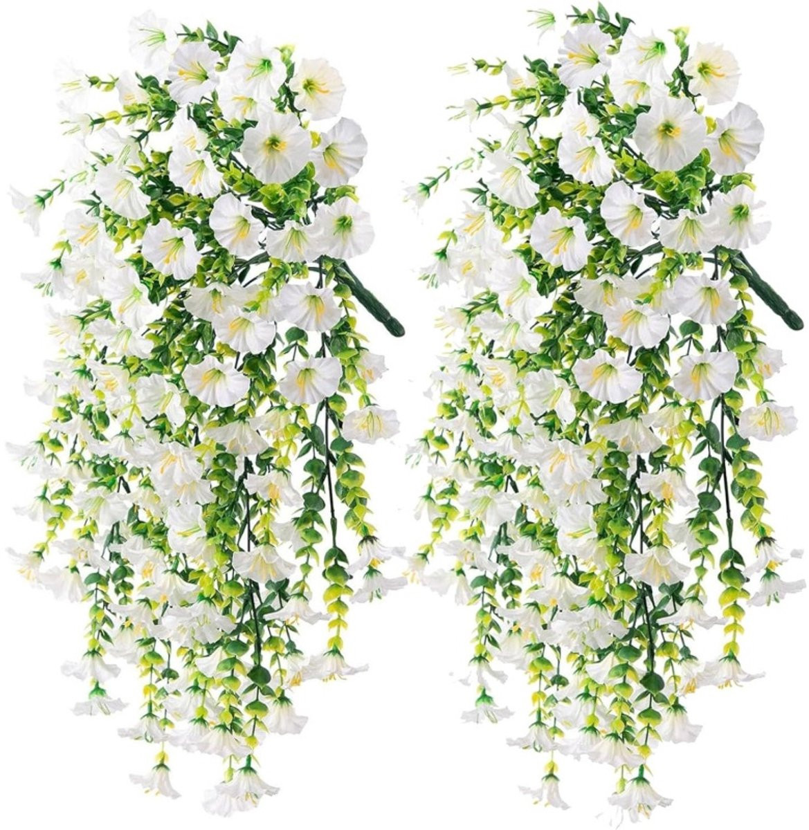 Set van 2 kunstmatige hangplanten eucalyptus decoratie wit