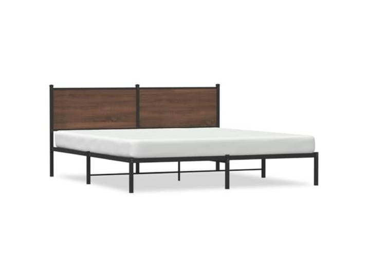 PUGYNBK Bettgestell aus Metall, Eiche, Braun, 180 x 200 cm Lattenrost, zentrale Beine, Stauraum, Rückenstütze, ohne Matratze
