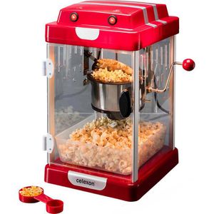 Celexon Popcornmaschine CinePop CP1000, Zubereitung mit Öl, Antihaftbeschichtung, Retrodesign, rot, Edelstahlkessel, 350 W