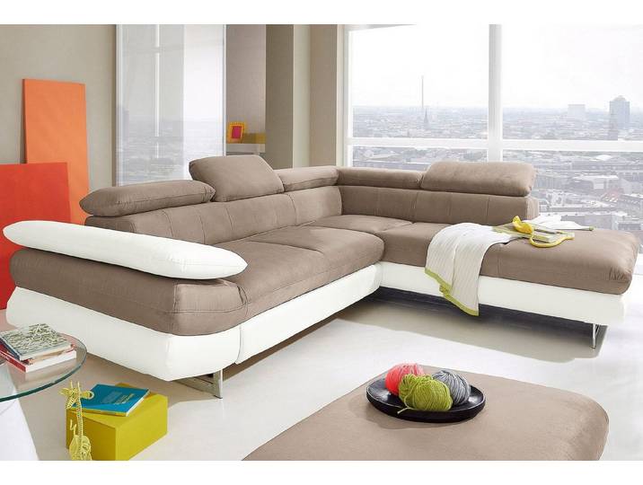 COTTA Ecksofa Solution L-Form, Design Sofa, bequeme Wellenunterfederung, Design Fuß, mit Arm- & Kopfteilverstellung, wahlweise mit Schlaffunktion