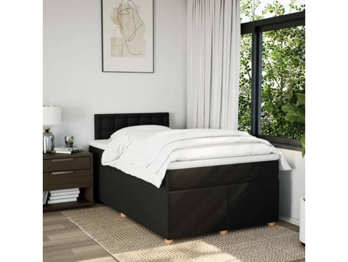 KTHLBRH Bettgestell mit Taschenfederkernmatratze, Schwarz, 120 x 190 cm Struktur aus Stoff, Kopfteil inklusive, atmungsaktiver Matratzenschoner, Holzlatten