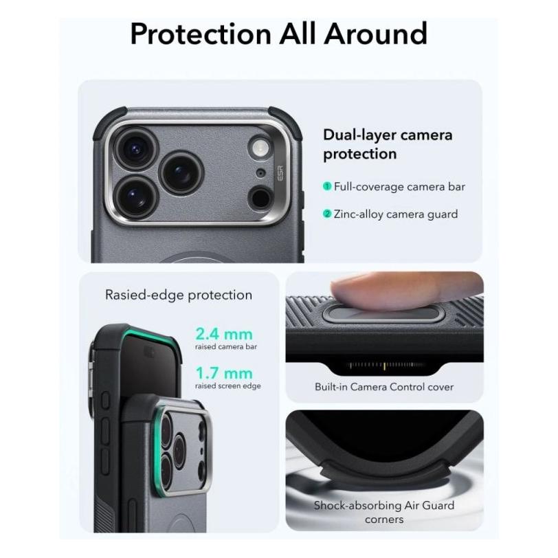 ESR - Cyber Armor Kickstand - iPhone 18 Pro / iPhone 17 Pro - Grey (Apple iPhone 17 Pro, Apple iPhone 18 Pro) (4894240307892)