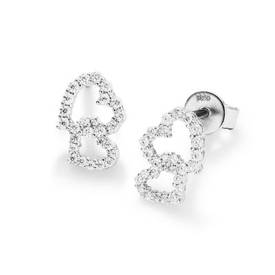 Paar Ohrstecker SMART JEWEL "Doppelherz, Zirkonia Steine, Silber 925", silber, Ohrringe, Damen, Silber 925 (Sterlingsilber)
