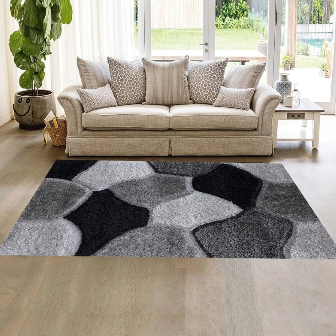 Metro Rectangle Geometric and Geometric Shapes Shaggy Area Rug Silver Grey Rectangle 120 x 170 cm
