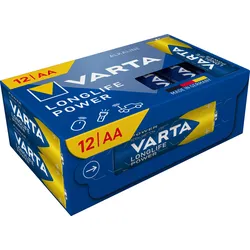 Varta Batterie Alkaline, Mignon, AA, LR06, 1,5V Longlife Power, Cube, Retail Box (12-Pack)