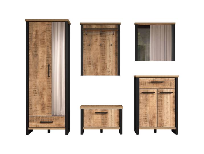 Garderobenmöbel-Set Rhodes braun/schwarz Holzwerkstoff B 249 T 39 H 195 cm
