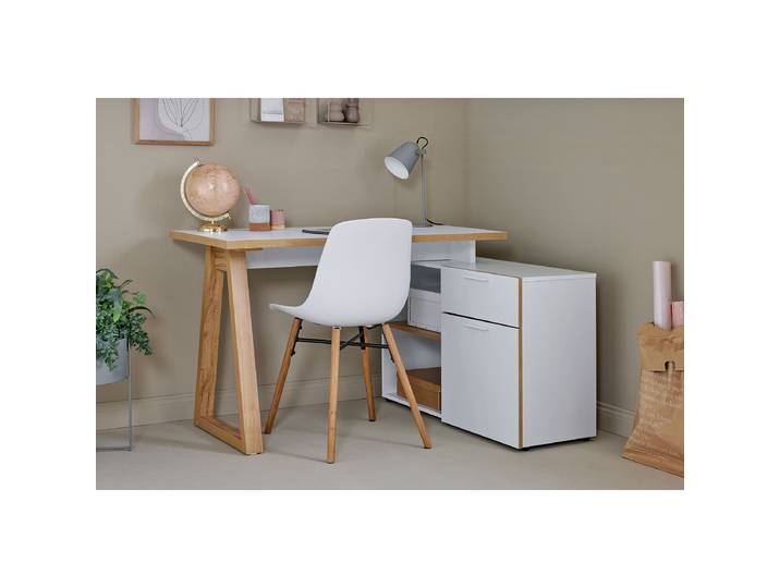 Bureau d’angle Yambuk 130 x 76 x 95cm Blanc Trapézoïdal