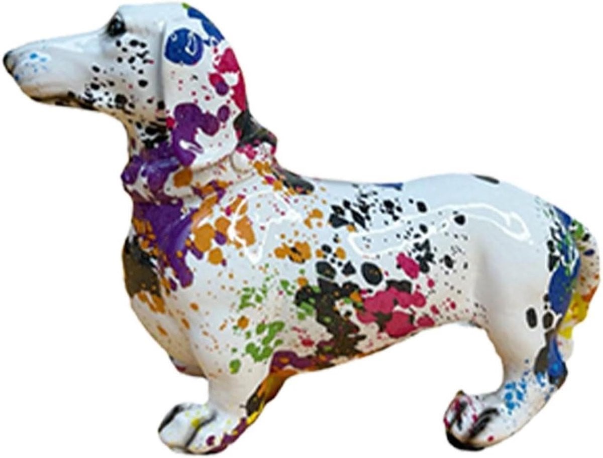 Handbeschilderd decoratief hond sculptuur figuur multicolor H 109 x B 178 cm