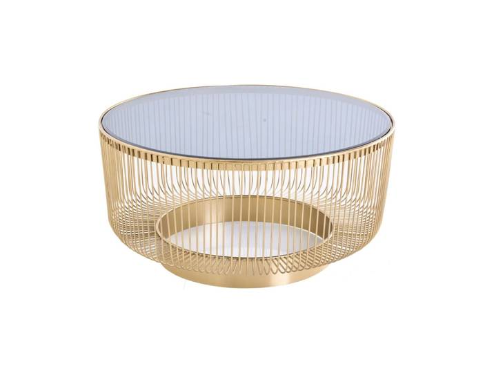 Table Basse Ronde Lineor 79 Cm Dorée Avec Plateau En Verre Trempé