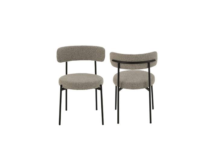 Lot de 2 chaises design en métal noir et bouclette gris