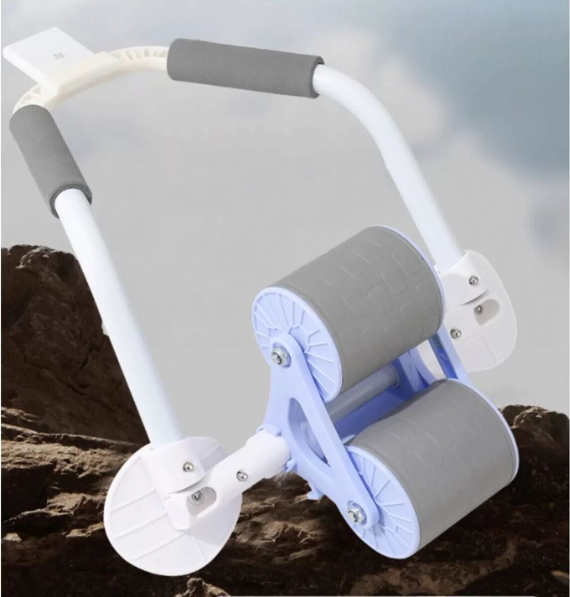 INF Rouleau abdominal avec support pour coudes - rouleau abdominal silencieux à deux roues avec rebond par ressort, poignée en Bleu