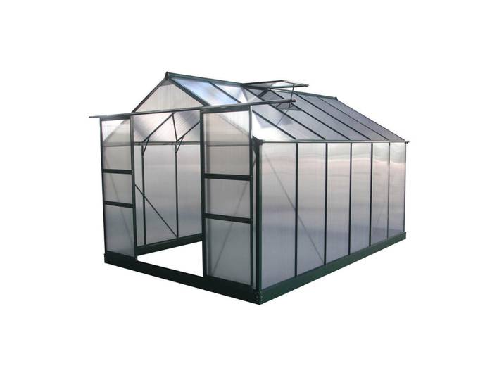 Habitat Garten Gewächshaus Polycarbonat dahlia Grün, Metall, 309x430 cm, Gartenzubehör, Gartenhäuser & Gewächshäuser