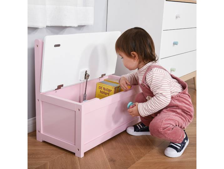 HOMCOM Banc Coffre à Jouet Enfant Rose 60x30x50 cm