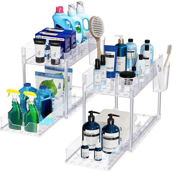 Unyqoos Multifunctioneel keukenkastje en badkamerrek met uitschuifbare lade, 2 niveaus, B/D/H: 40 x 17,2 x 33,5 cm