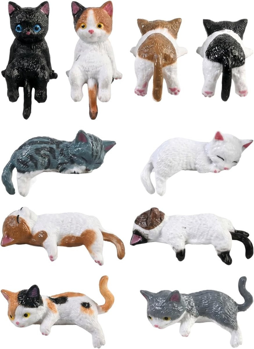 Set van 10 mini kat figuren voor decoratie van dashboard of bureau