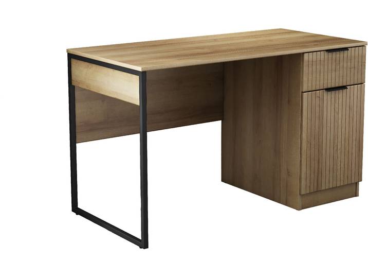 Schreibtisch OTTO HOME Aspea , schwarz (natur, schwarz, schwarz, natur), B:120cm H:73cm T:60cm, Tische, Schreibtisch, mit Schublade, ausreichend Stauraum, moderne Rillenoptik, B. 120 cm